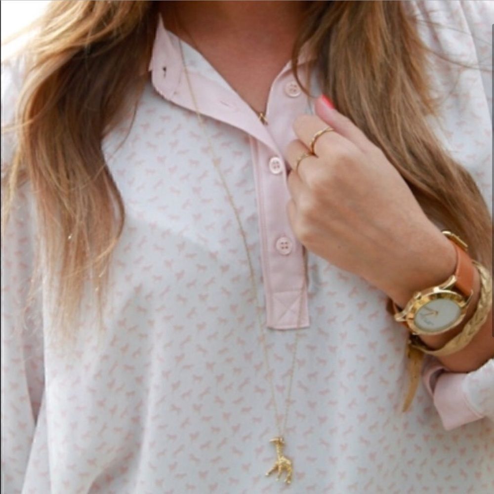 Free People Sheer Long Sleeve Horse Print Popover Blouse